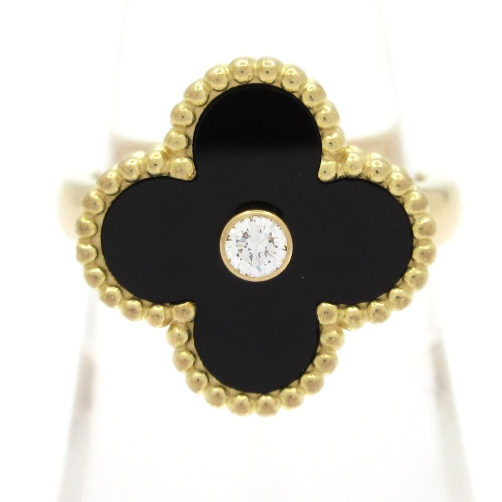 Van Cleef & Arpels Vintage Alhambra Ring 18K Yellow Gold Onyx Diamond